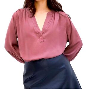 GAP Women's Long Sleeve V-Neck Top Shirt XS NWOT Deco Rose